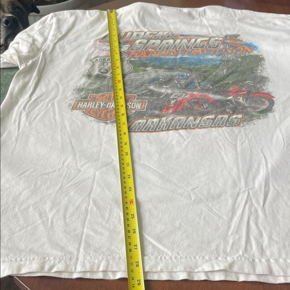 Harley-Davidson White Short Sleeve Tee with Black Eagle and Red Stripe Graphic - Picture 3 of 5